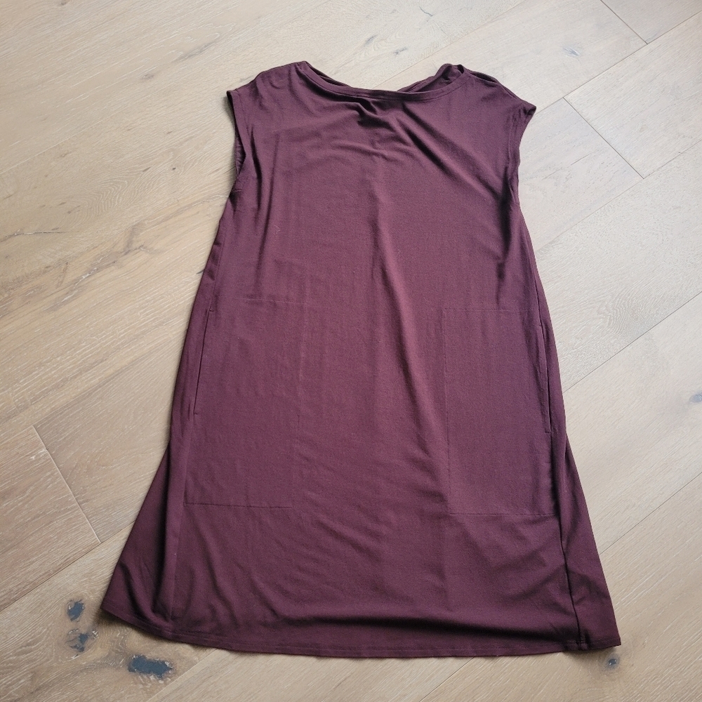 EUC Eileen Fisher Dress Women's Small Burgundy Cap Sleeve Shift Dress